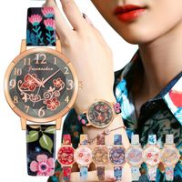 Wholesale Wristwatches Women Wristwatch Sweet Female Wrist Watch Idyllic Flowers Arabic Digital Dial Flower Printed Leather Strap Ladies Quartz Watche