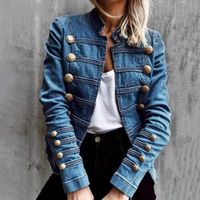 Wholesale Women s Jackets Women Fashion Short Casual Double Breasted Denim Button Up Long Sleeve Solid Color Coats Plus Size