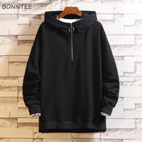 Wholesale Men s Hoodies Sweatshirts Men With Hat Long Sleeve Solid Black White Hooded Zipper Loose Oversize Casual Spring Autumn Tops Students All m