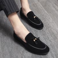 Wholesale large size US6 US12 Retro designer Fashion Male Flat Shoes tassel Loafers Hairstylist Nubuck leather Casual Mens Black Brown Footwear