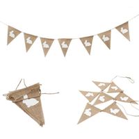 Wholesale Party Decoration Vintage Burlap Bunting Flags Banner Pennant Cotton Linen Streamer Hanging Ornament Triangle Flag Easter