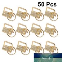 Wholesale 50Pcs DIY Fabric Hardware Key Chain Fob Wristlet Hardware with Key Ring for Lanyard Luggage Strap Accessories mm Silver
