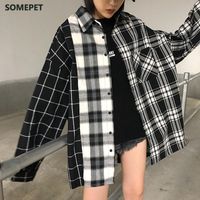Wholesale Women s Blouses Shirts Loose Plaid Blouse Spring Long Sleeve Student Check Casual Vintage Lady Tops Shirt Black
