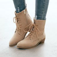 Wholesale Boots Vogue WoMen Classic Strappy Lace Up Chunky Heel Moto Combat Ankle Boot Low Block Short Shoes Nice