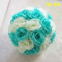 Wholesale Decorative Flowers Wreaths Tiffany Blue Silk Rose Flower Balls cm Diameter Kissing Designs For Wedding Party Shops Artificial