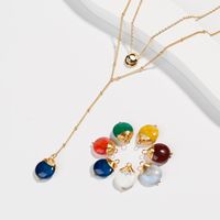 Wholesale Fashion Personality Design Gold Pea Pendant Multi Layer Necklace Color Natural Stone Love Jewelry MJX2719