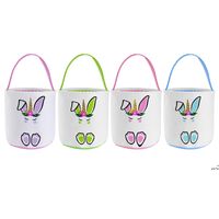 Wholesale Fold Ears Easter Bunny Bucket Festive Cute Rabbit Paw Pattern Basket Easters Eggs Hunting Buckets Colors DHB13379