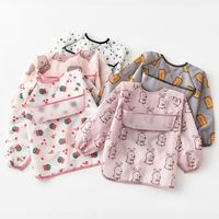 Wholesale Free DHL INS Styles Baby Toddler Cartoon Waterproof Long Sleeve Bibs Front Pockets Kids Feeding Apron Eating Clothes Burp Cloths