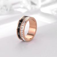 Wholesale Rotatable Black Roman Circle Rose Gold Ring with Square Cubic Zirconia