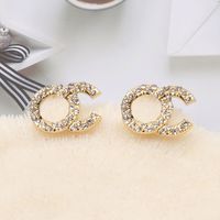 Wholesale Designer Letters Earring Stud Crystal Geometric Luxury Women Rhinestone Wedding Party Gift Jewerlry Accessories