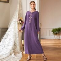 Wholesale Purple Abaya Dubai Turkey Muslim Fashion Hijab Dress European Islam Clothing Maxi Dresses For Women Vestidos De Moda Musulman