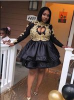 Wholesale Prom Dresses New Formal Evening Short Party A line Gowns African Black Girl Long Sleeve Sexy Keyhole Custom Made Cheap