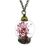 Wholesale 5 Colors Handmade Jewelry with Bronze Plated Dried Flower Glass Bottle Statement Long Pendant Necklace for Women Gift