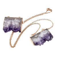 Wholesale Gold Plated Irregular Shape Agates Geode Pendant Link Chain Necklace with Amethyst Crystal Jewelry