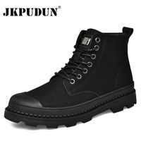 Wholesale Black Warm Winter Men Boots Genuine Leather Ankle Work Shoes Military Fur Snow for Botas JKPUDUN