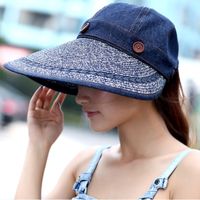 Wholesale South Korean summer new cycling monochrome canvas fabric empty top sun straw denim splicing hat