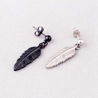 Wholesale Stud Fashion Feather Leaf Earrings Silver Gold Black Titanium Steel Round Ball Small Studs Jewelry For Women