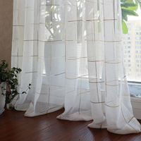 Wholesale Curtain Drapes Coffee Plaid Sheer Curtains For Living Room Bedroom Stripe Tile Pattern Voile Sliding Glass Door