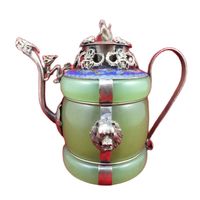 Wholesale Chinese Old Tibetan Silver Dragon Lion Green Jade Cloisonne Teapot Monkey Lid
