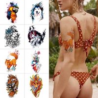 Wholesale Watercolor temporary stickers Wolf tiger fox parrot Waterproof fake s Flower angel wings arm Body sticker tattoo