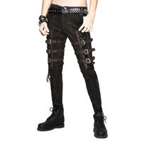 Wholesale Men s Pants Steam Punk Thigh Leather Buckle Slimming Trousers Gothic Brown Casual Full Length Pencil