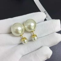 Wholesale big small pearl earrings with double sided leaves silver needle petal back hanging Earrings exclusive jewelry sale