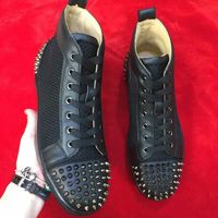 Wholesale Breathable paris flat bottom design studded style high cut top quality men sneaker red sole spikes running party dress woman casual shoes