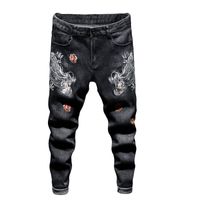 Wholesale Men s Chinese Dragon Embroidery Jeans Fashion Slim fit Denim Pants Spring Autumn Stretch Trousers Pantalones De Hombre