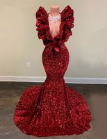 Wholesale Red Carpet Party Dresses Celebrity Evening Dresses Bling Sequins Sexy V Neck Prom Gown Full Sleeves Robe De Soiree