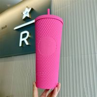 Wholesale 24 oz Durian Personalized Starbucks tumbler Iridescent Bling Rainbow Unicorn Studded Cold Cup Tumbler Coffee Mug with Plastic Straw