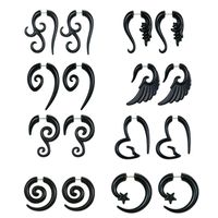 Wholesale Stud MC Pairs G Graceful Tribal Spiral Fake Gauges Acrylic Ear Tapers Plugs Horn Earrings Set Jewelry Unisex