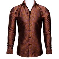 Wholesale Men s Dress Shirts Barry Wang Luxury Orange Paisley Silk Men Long Sleeve Casual Gold Flower For Designer Fit Shirt BCY