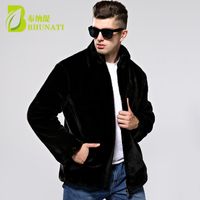 Wholesale Men s Jackets BHUNATI Men Fur Coat Black Stand Collar Long Sleeve Winter Faux Solid Loose Mink Casual Jacket