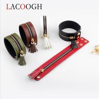 Wholesale Charm Bracelets Lacoogh Bohemian Ethnic Tassel Pendant Zipper Wide Leather Bracelet For Women Length cm Bangles Femme Jewelry
