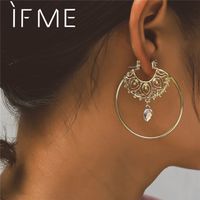 Wholesale if me vintage trendy gold color hoop earrings for women bohemian crystal statement geometry round creole earring pierce jewelry