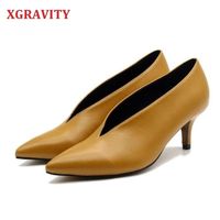 Wholesale XGRAVITY Pop Star Pointed Toe Girl Thin Heel Woman Shoes Deep V Design Lady Fashion Shoes Elegant European Women Shoes C264