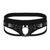 Wholesale Underpants Mens Metal O Ring Crotchless Underwear Wetlook Faux Leather Open BuJockstrap G string Low Rise Hollow Out Briefs