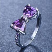 Wholesale Silver Color Purple Bow Ring For Women Cute Cubic Zirconia Rings Fashion Jewelry Gift