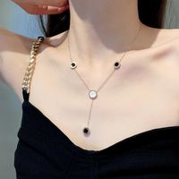 Wholesale Pendant Necklaces ALLME Simple White Black Round Metal Necklace For Women Gold Colour Titanium Steel Thin Chain Accessories