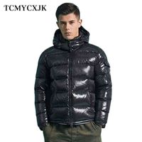 Wholesale Winter Glossy Men s Down Jacket Short Thick Coat Men s Hooded Jacket Natural Fur Collar Fashion Oversized Parkas Man Jackets