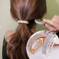 Wholesale Fashion Golden Silver Alloy Barrettes Shiny Crystal Strong Spring Hair Clip For Women Ponytail Tail Holder Hair Accessories G1206