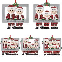 Wholesale Resin Christmas Decorations Cute Christmas Family Ornament Red Plaid Santa Claus Pendant DIY Name Photo Frame Xmas Tree Ornaments Gifts XD24814
