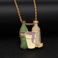 Wholesale NEW Hip Hop WINE BOTTLE Bling Pendant Necklace Micro Pave Cubic Zirconia with Chain Kt Gold Plated Jewelry Rapper Accessories Lover Gift