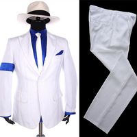 Wholesale Men s Suits Blazers MJ Michael Jackson Stripe Classic BAD Smooth Criminal S White Blazer Suit Shirt Tie Hat Halloween Costume Chistmas