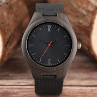 Wholesale Dark Wooden Watches Luxury Nature Wood Bamboo Quarzt Watch Mens Leather High Quality Male Female Unisex Clock Gift Bag