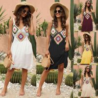 Wholesale Hand Crochet Flower Stitching Overalls Sexy See through Hollow Suspender Woman Dress Beach Coverup Swimwear Swimsuit Cover Up X0726