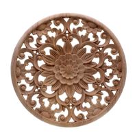 Wholesale Wall Stickers Carved Flower Carving Round Wood Appliques For Furniture Cabinet Unpainted Wooden Mouldings Decal Decorative Figurine