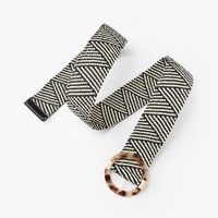 Wholesale Belts Boho Braided Waist Belt Women PP Straw Weave Comfortable Leopard Round Plastic Buckle Wide Useful Accessories