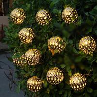 Wholesale Solar Lamps Waterproof LED Powered Fairy Light Moroccan Lantern Silver Metal Globe String Lights Lamp For Outdoor Christmas Tree