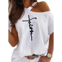 Wholesale Women s T Shirt S XL Letter Print Women Shoulder Hanging Fashion Casual Sweet T Shirt Tshirt Female Clothes Aesthetic Graphic Summer